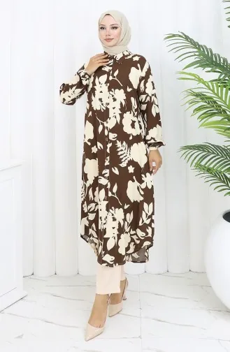 Buttoned Long Tunic 0111-01 Brown 0111-01