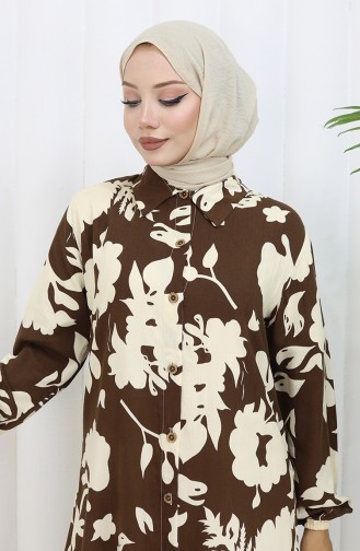 Boydan Düğmeli Uzun Tunik 0111-01 Kahverengi