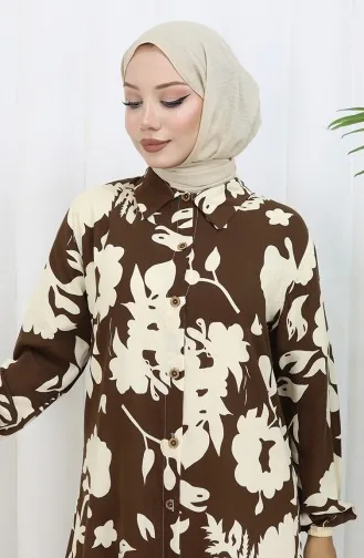 Buttoned Long Tunic 0111-01 Brown 0111-01