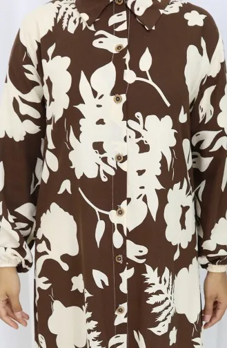 Buttoned Long Tunic 0111-01 Brown 0111-01