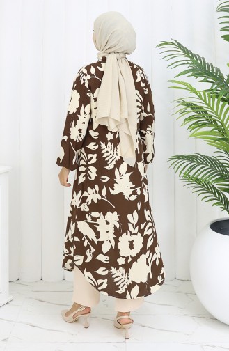 Boydan Düğmeli Uzun Tunik 0111-01 Kahverengi