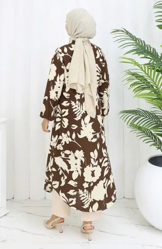 Buttoned Long Tunic 0111-01 Brown 0111-01