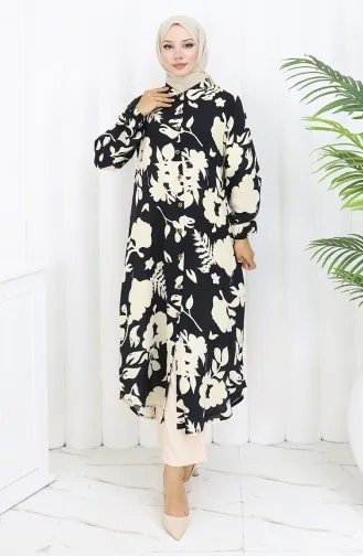 Buttoned Long Tunic 0111-03 Black 0111-03