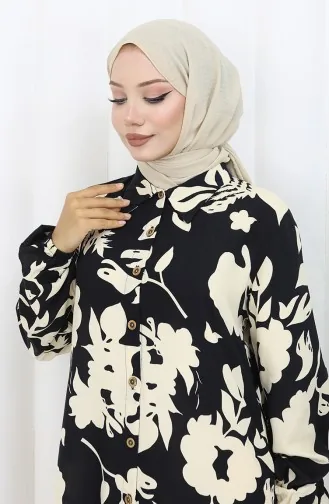 Buttoned Long Tunic 0111-03 Black 0111-03