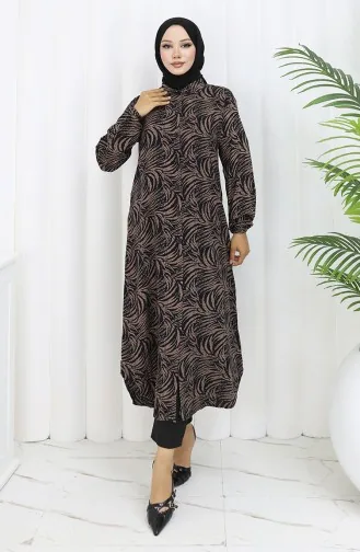 Buttoned Long Tunic 0112-01 Brown Black 0112-01