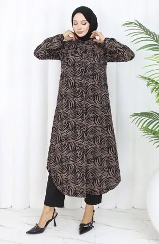 Buttoned Long Tunic 0112-01 Brown Black 0112-01