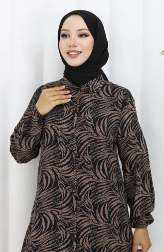 Buttoned Long Tunic 0112-01 Brown Black 0112-01