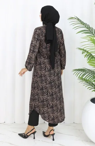Buttoned Long Tunic 0112-01 Brown Black 0112-01