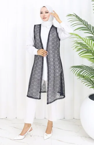 Dantelli Dar Kesim Yelek 8760-01 Lacivert