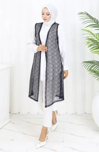 Dantelli Dar Kesim Yelek 8760-01 Lacivert