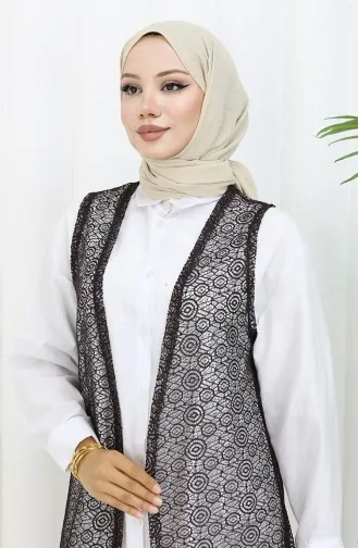 Dantelli Dar Kesim Yelek 8760-02 Kahverengi 8760-02