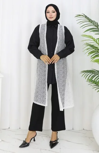 Dantelli Dar Kesim Yelek 8760-03 Beyaz 8760-03