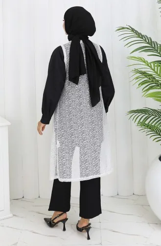 Dantelli Dar Kesim Yelek 8760-03 Beyaz 8760-03