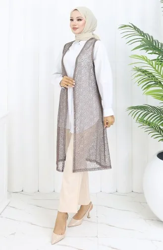 Dantelli Dar Kesim Yelek 8760-04 Sütlü kahve