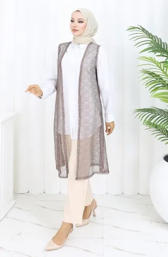 Dantelli Dar Kesim Yelek 8760-04 Sütlü kahve