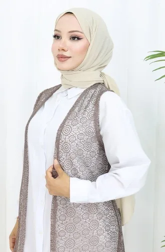 Dantelli Dar Kesim Yelek 8760-04 Sütlü kahve