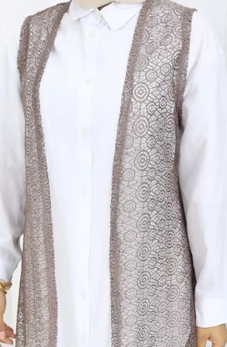 Dantelli Dar Kesim Yelek 8760-04 Sütlü kahve