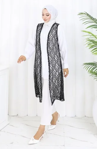 Dantelli Dar Kesim Yelek 8761-01 Siyah 8761-01