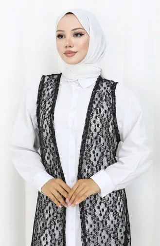 Dantelli Dar Kesim Yelek 8761-01 Siyah 8761-01