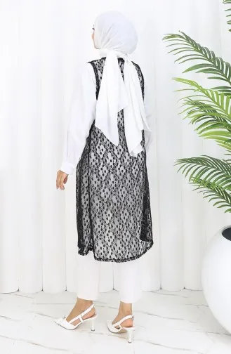 Dantelli Dar Kesim Yelek 8761-01 Siyah 8761-01