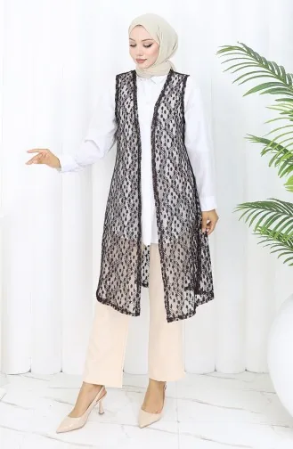 Dantelli Dar Kesim Yelek 8761-02 Kahverengi 8761-02