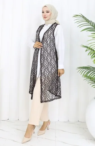 Dantelli Dar Kesim Yelek 8761-02 Kahverengi 8761-02