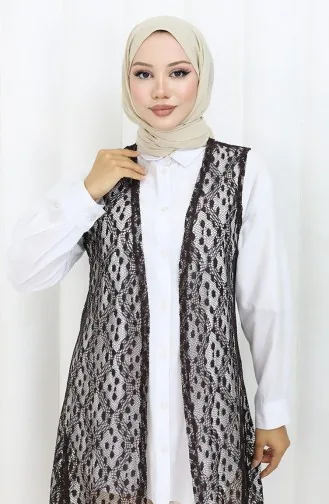Dantelli Dar Kesim Yelek 8761-02 Kahverengi 8761-02
