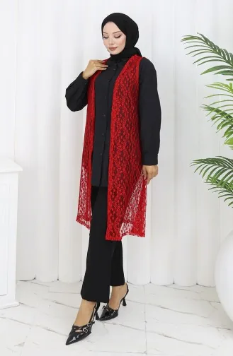 Dantelli Dar Kesim Yelek 8761-03 Kırmızı 8761-03
