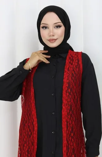 Dantelli Dar Kesim Yelek 8761-03 Kırmızı 8761-03