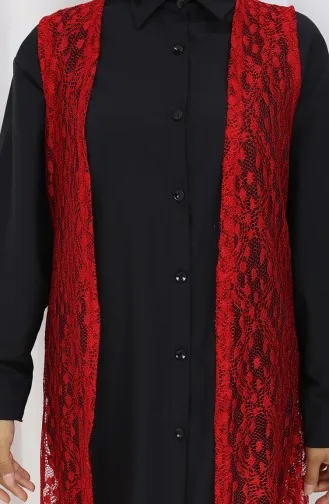 Dantelli Dar Kesim Yelek 8761-03 Kırmızı 8761-03