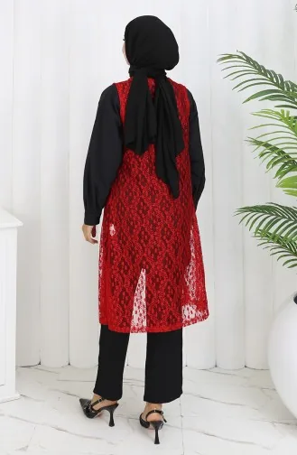 Dantelli Dar Kesim Yelek 8761-03 Kırmızı 8761-03