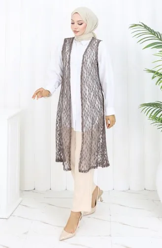 Dantelli Dar Kesim Yelek 8761-05 Sütlü Kahve 8761-05