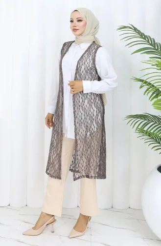 Dantelli Dar Kesim Yelek 8761-05 Sütlü Kahve 8761-05