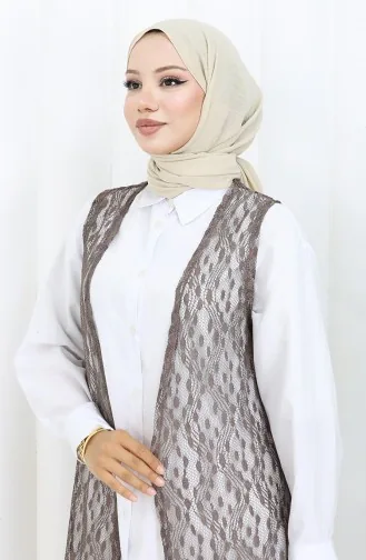 Dantelli Dar Kesim Yelek 8761-05 Sütlü Kahve 8761-05