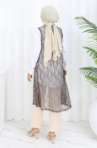 Dantelli Dar Kesim Yelek 8761-05 Sütlü Kahve 8761-05