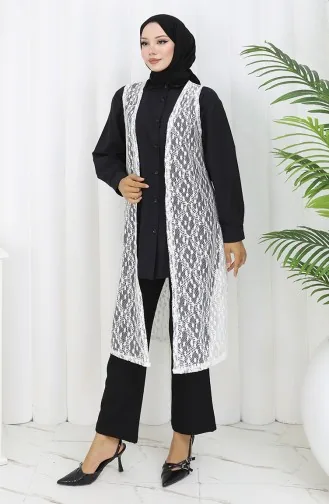 Dantelli Dar Kesim Yelek 8761-06 Beyaz 8761-06