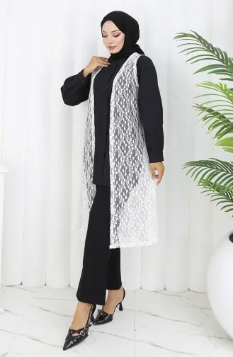 Dantelli Dar Kesim Yelek 8761-06 Beyaz 8761-06