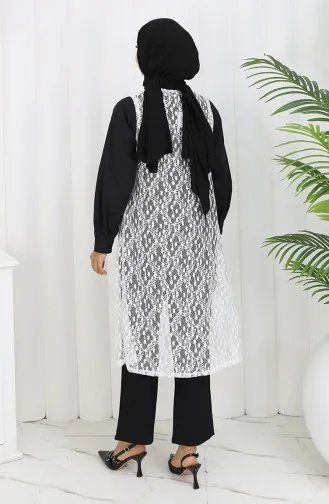 Dantelli Dar Kesim Yelek 8761-06 Beyaz 8761-06