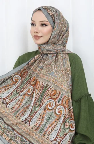 Châle En Voile à Motifs Ethniques 70303-08 Vert Amande 70303-08
