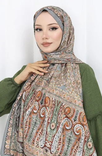 Châle En Voile à Motifs Ethniques 70303-08 Vert Amande 70303-08