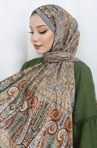 Châle En Voile à Motifs Ethniques 70303-08 Vert Amande 70303-08