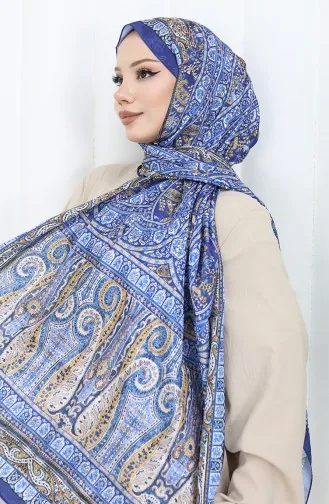 Etnik Desen Vual Şal 70303-09 Lacivert