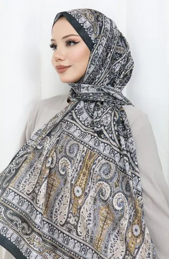 Ethnic Pattern Voile Shawl 70303-13 Black Anthracite 70303-13
