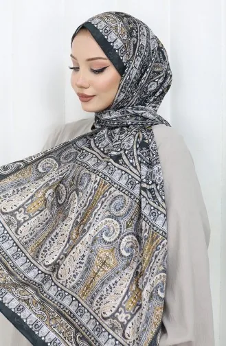 Ethnic Pattern Voile Shawl 70303-13 Black Anthracite 70303-13