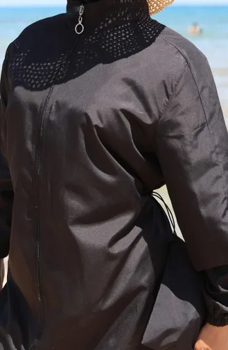 Garnished Zippered Modest Swimsuit 6565-01 Black 6565-01