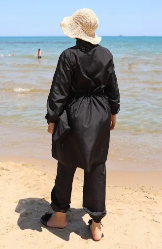 Garnished Zippered Modest Swimsuit 6565-01 Black 6565-01