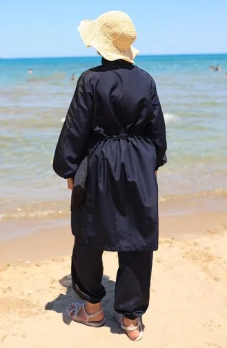 Maillot De Bain Hijab à Fermeture éclair Ornée 6565-02 Bleu Marine 6565-02