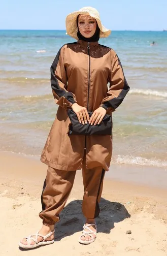 ملابس سباحة محتشمة مزينة بسحّاب 6565-03 بني 6565-03