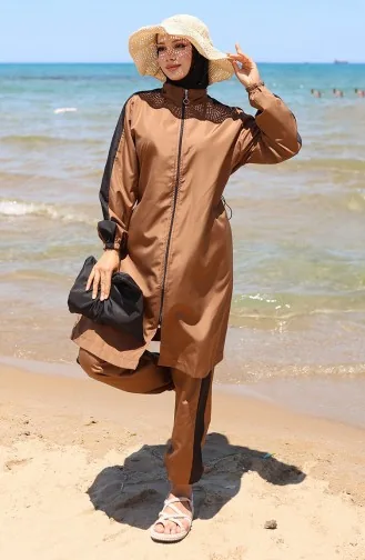 ملابس سباحة محتشمة مزينة بسحّاب 6565-03 بني 6565-03