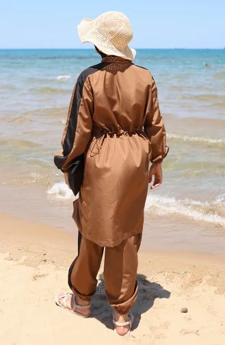 ملابس سباحة محتشمة مزينة بسحّاب 6565-03 بني 6565-03